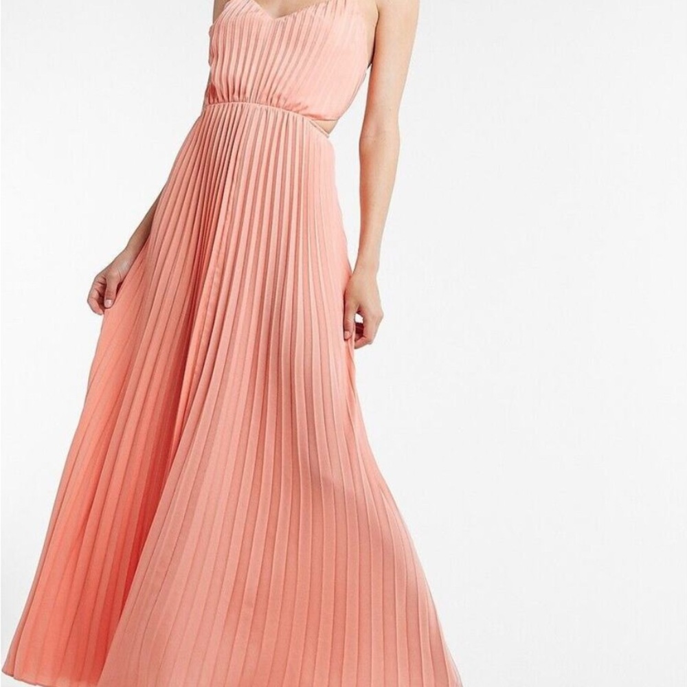 NWOT Express Coral and Pink Pleated Gown for Weddings
